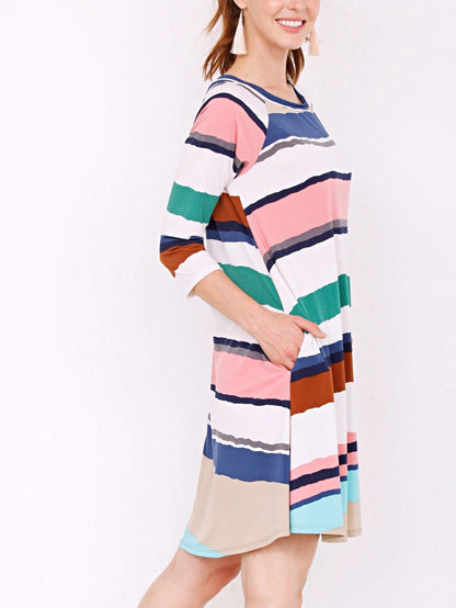 Boho Retro Stripe Pink Tassel Rayon Cool Smooth Soft Tunic Dress Top Shirt Blouse