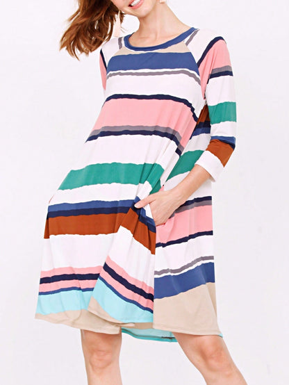 Boho Retro Stripe Pink Tassel Rayon Cool Smooth Soft Tunic Dress Top Shirt Blouse