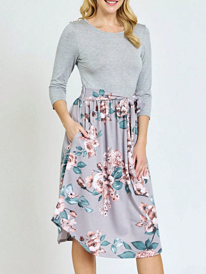 Boho Retro Classic Short Sleeve Contrast  Stripe Green Red Blue Black Midi Dress With Sash  | S-3X