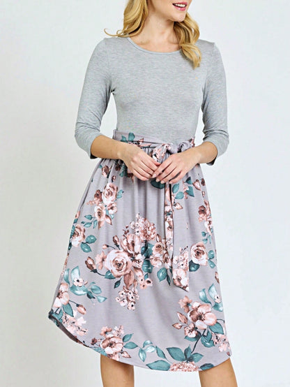 Boho Retro Classic Short Sleeve Contrast  Stripe Green Red Blue Black Midi Dress With Sash  | S-3X