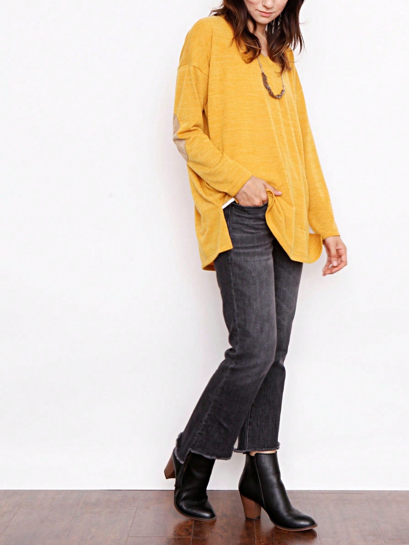 Navy Blue Boho Retro 90's Vintage Sleeve Dot Print Knit Contrast Binding Waffle  Soft Floral Raglan Sleeve Tunic Top Pullover