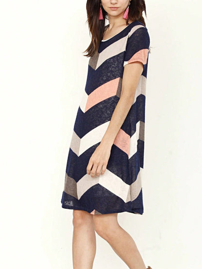 Boho Retro Rayon Cool Soft Summer Cuff Short Sleeve Crew Neck T Shirt Mini Dress Tunic With Pockets