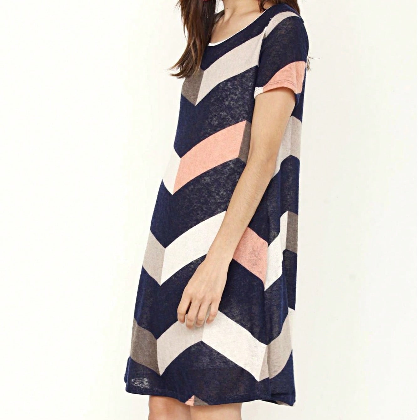 Boho Retro Rayon Cool Soft Summer Cuff Short Sleeve Crew Neck T Shirt Mini Dress Tunic With Pockets