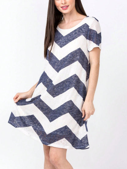 Boho Retro Rayon Cool Soft Summer Cuff Short Sleeve Crew Neck T Shirt Mini Dress Tunic With Pockets