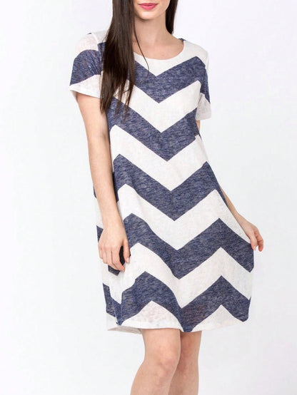 Boho Retro Rayon Cool Soft Summer Cuff Short Sleeve Crew Neck T Shirt Mini Dress Tunic With Pockets