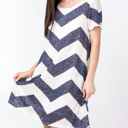 Boho Retro Rayon Cool Soft Summer Cuff Short Sleeve Crew Neck T Shirt Mini Dress Tunic With Pockets