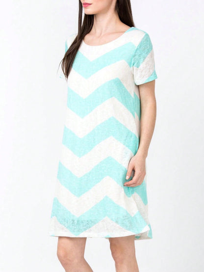 Boho Retro Rayon Cool Soft Summer Cuff Short Sleeve Crew Neck T Shirt Mini Dress Tunic With Pockets