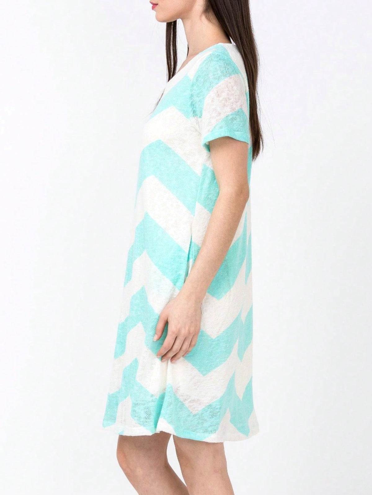 Boho Retro Rayon Cool Soft Summer Cuff Short Sleeve Crew Neck T Shirt Mini Dress Tunic With Pockets