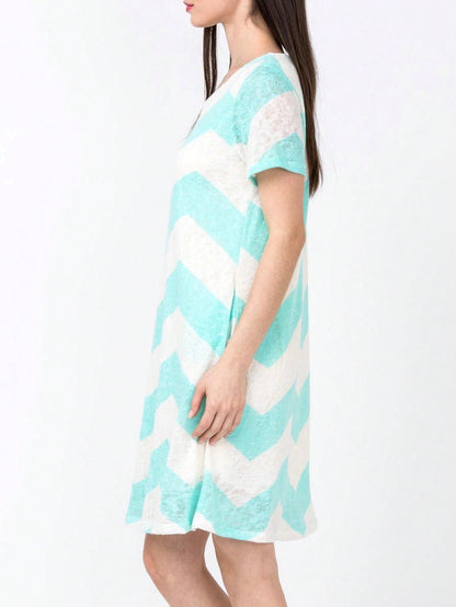 Boho Retro Rayon Cool Soft Summer Cuff Short Sleeve Crew Neck T Shirt Mini Dress Tunic With Pockets