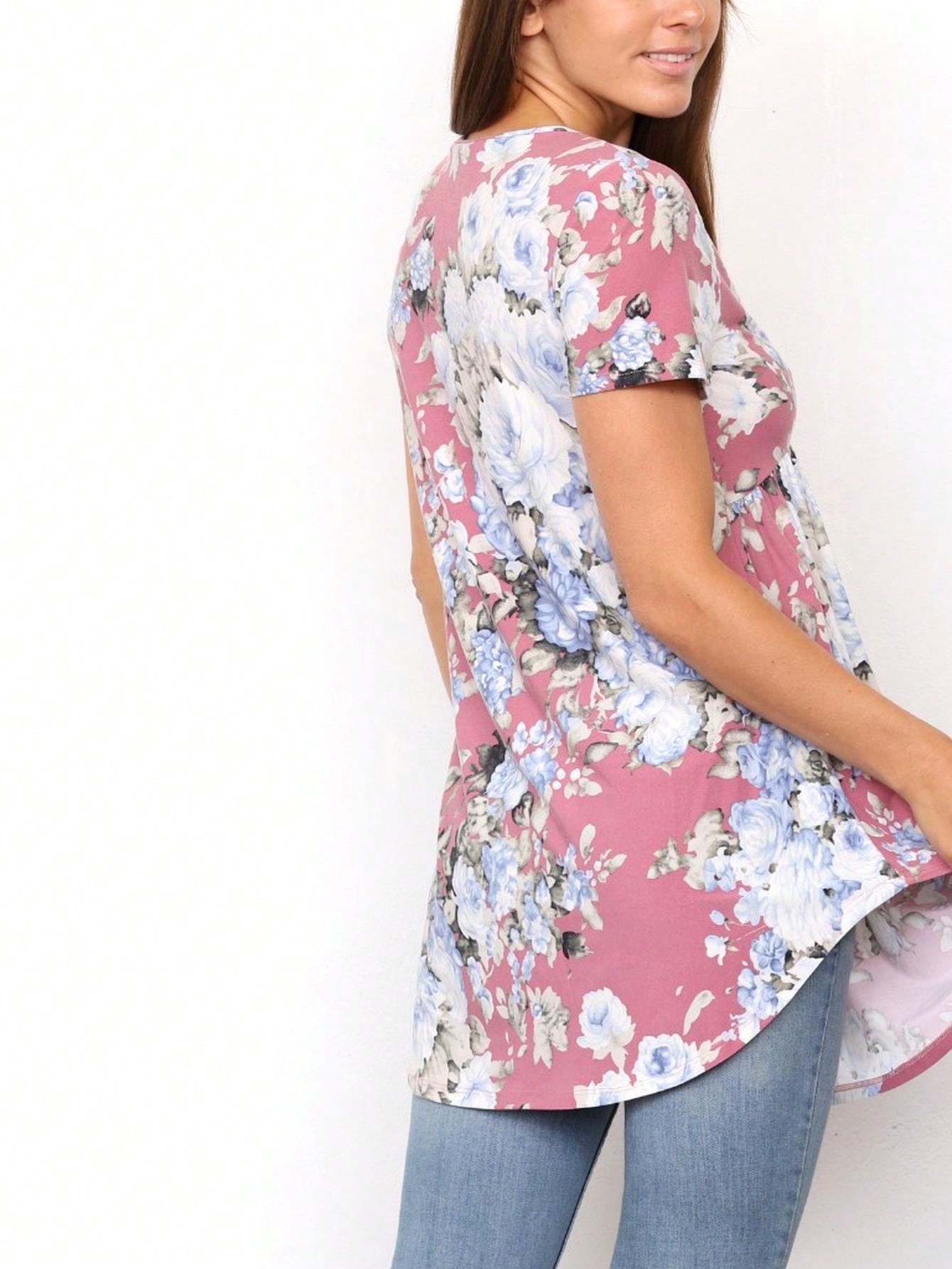 Summer Boho Flora Vintage Mint Burgundy Navy Tiered Key Hole Tie Front  Tunic Blouse Top For Leggings  |  Small -3 XL