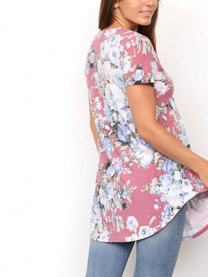 Summer Boho Flora Vintage Mint Burgundy Navy Tiered Key Hole Tie Front  Tunic Blouse Top For Leggings  |  Small -3 XL