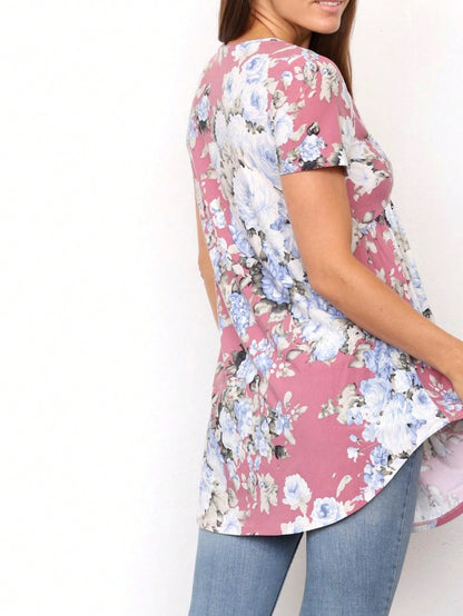 Summer Boho Flora Vintage Mint Burgundy Navy Tiered Key Hole Tie Front  Tunic Blouse Top For Leggings  |  Small -3 XL