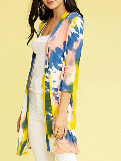 Boho Vintage 90s Vibe Tie Dye Retro Solid Floral Black Long Sleeve Bomber Cardigan Zip Up Yellow Pink Patchwork Multi Print Jacket