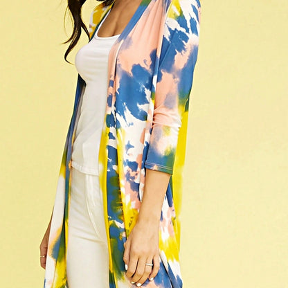 Boho Vintage 90s Vibe Tie Dye Retro Solid Floral Black Long Sleeve Bomber Cardigan Zip Up Yellow Pink Patchwork Multi Print Jacket