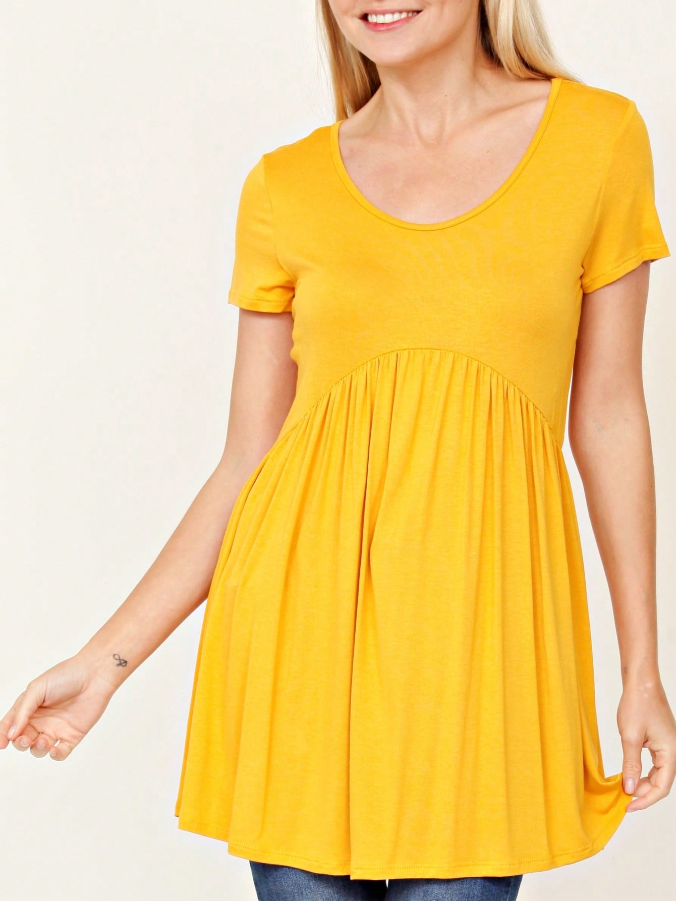 Summer/Spring Solid Mint Navy Yellow Cute Baby Doll Top Blouse Cool Smooth Rayon Tunic Tunic  Off Shoulder Double Ruffle Flutter Sleeve