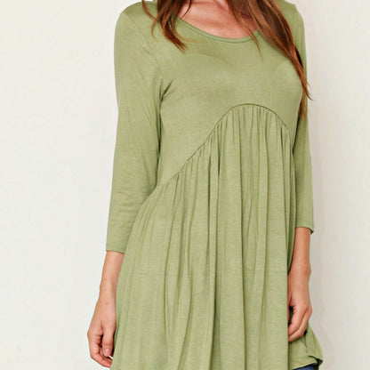 Summer/Spring Solid Mint Navy Yellow Cute Baby Doll Top Blouse Cool Smooth Rayon Tunic Tunic  Off Shoulder Double Ruffle Flutter Sleeve