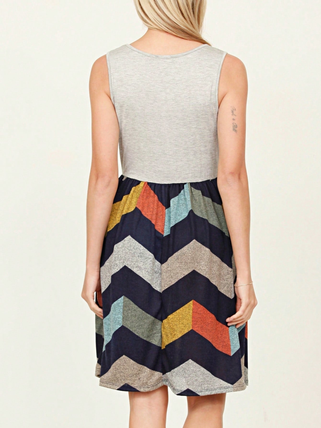 Boho Vintage Chevron Stripe Pink Yellow Navy Sleeveless Mini Poolside Cover Up Dress Small To 3 XL Plus