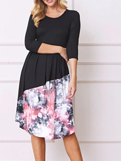 Purple Ivory Black Tiered Floral Double Ruffle Flounce Sleeve Midi Classic Dress Small To 3XL Plus