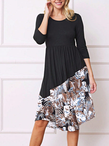 Purple Ivory Black Tiered Floral Double Ruffle Flounce Sleeve Midi Classic Dress Small To 3XL Plus