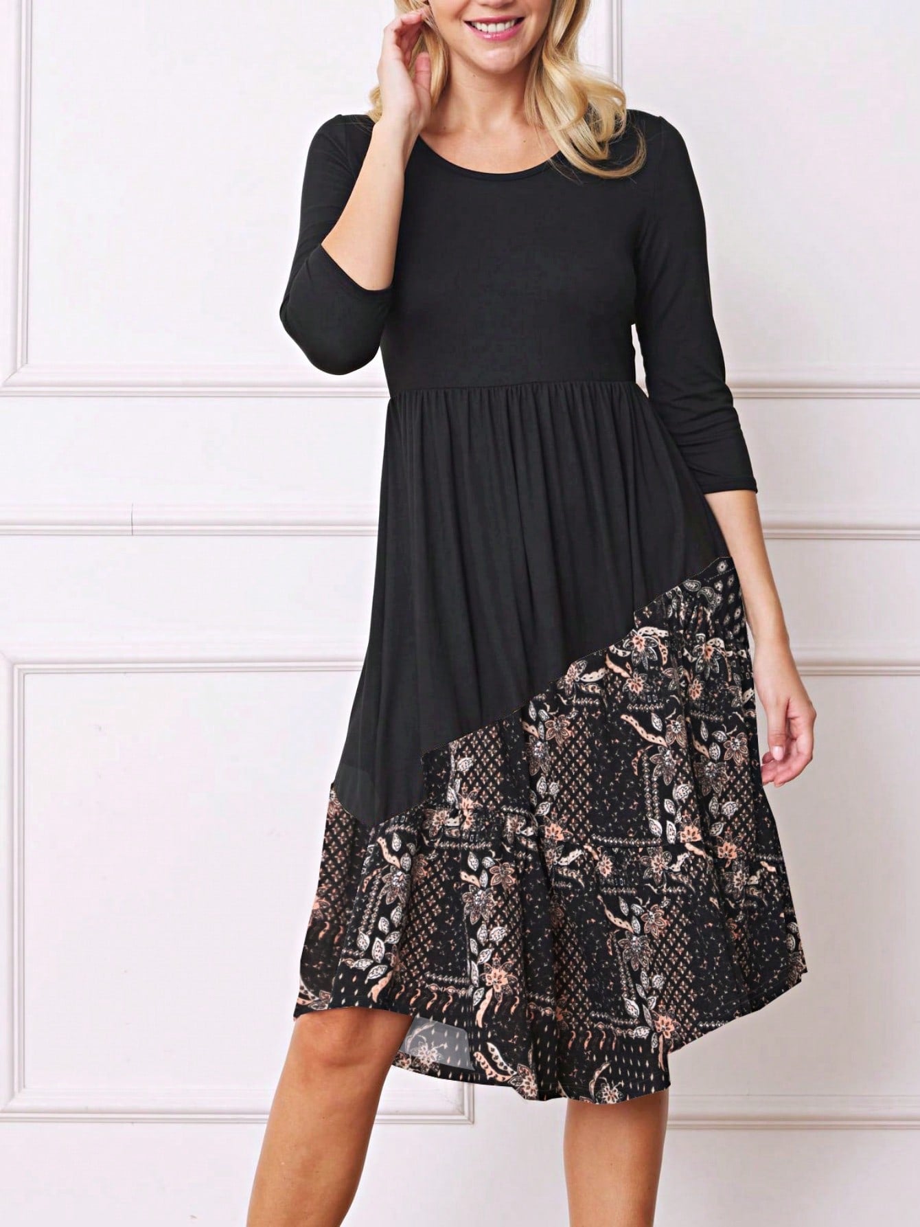 Purple Ivory Black Tiered Floral Double Ruffle Flounce Sleeve Midi Classic Dress Small To 3XL Plus