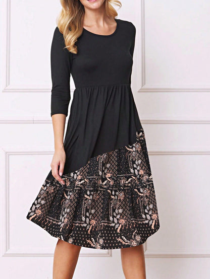 Purple Ivory Black Tiered Floral Double Ruffle Flounce Sleeve Midi Classic Dress Small To 3XL Plus