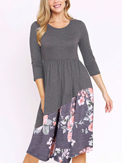 Purple Ivory Black Tiered Floral Double Ruffle Flounce Sleeve Midi Classic Dress Small To 3XL Plus