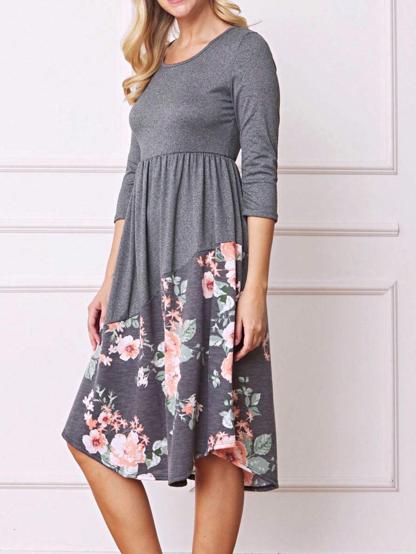 Purple Ivory Black Tiered Floral Double Ruffle Flounce Sleeve Midi Classic Dress Small To 3XL Plus