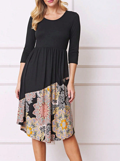 Purple Ivory Black Tiered Floral Double Ruffle Flounce Sleeve Midi Classic Dress Small To 3XL Plus