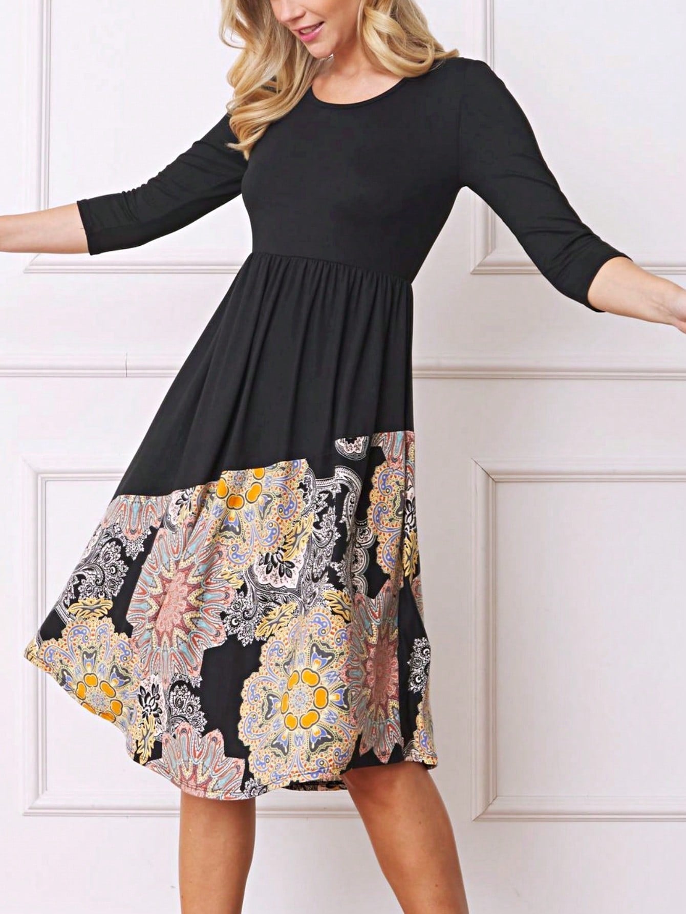 Purple Ivory Black Tiered Floral Double Ruffle Flounce Sleeve Midi Classic Dress Small To 3XL Plus