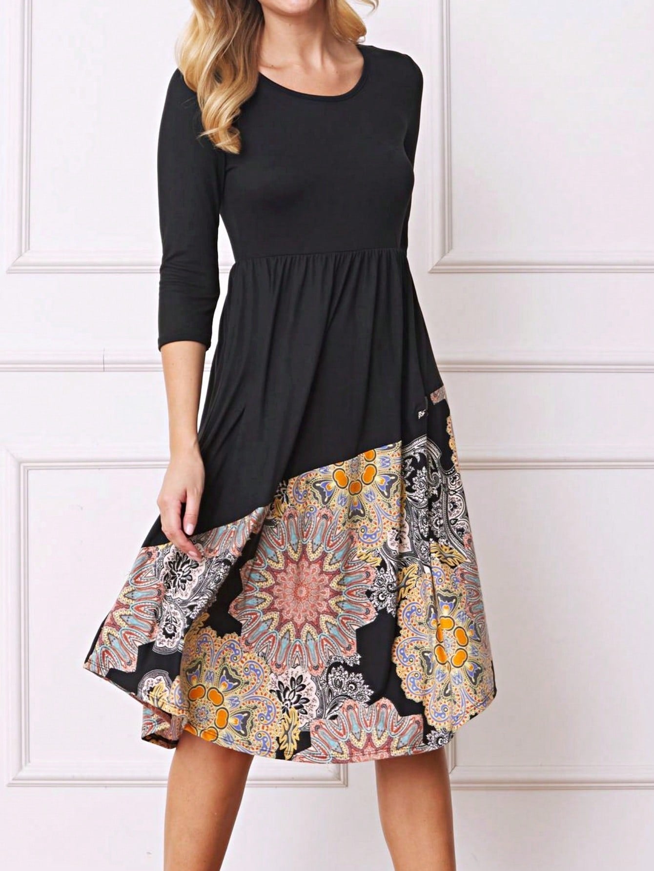 Purple Ivory Black Tiered Floral Double Ruffle Flounce Sleeve Midi Classic Dress Small To 3XL Plus
