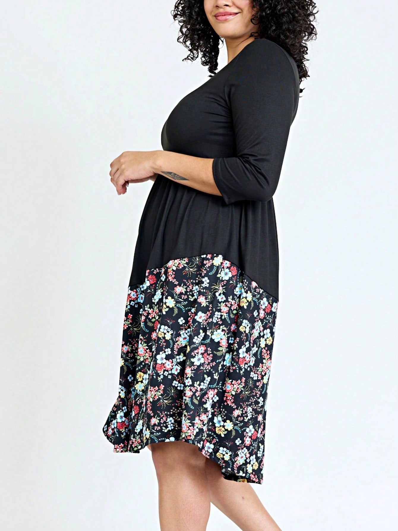 Purple Ivory Black Tiered Floral Double Ruffle Flounce Sleeve Midi Classic Dress Small To 3XL Plus