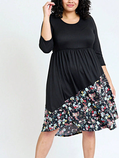 Purple Ivory Black Tiered Floral Double Ruffle Flounce Sleeve Midi Classic Dress Small To 3XL Plus