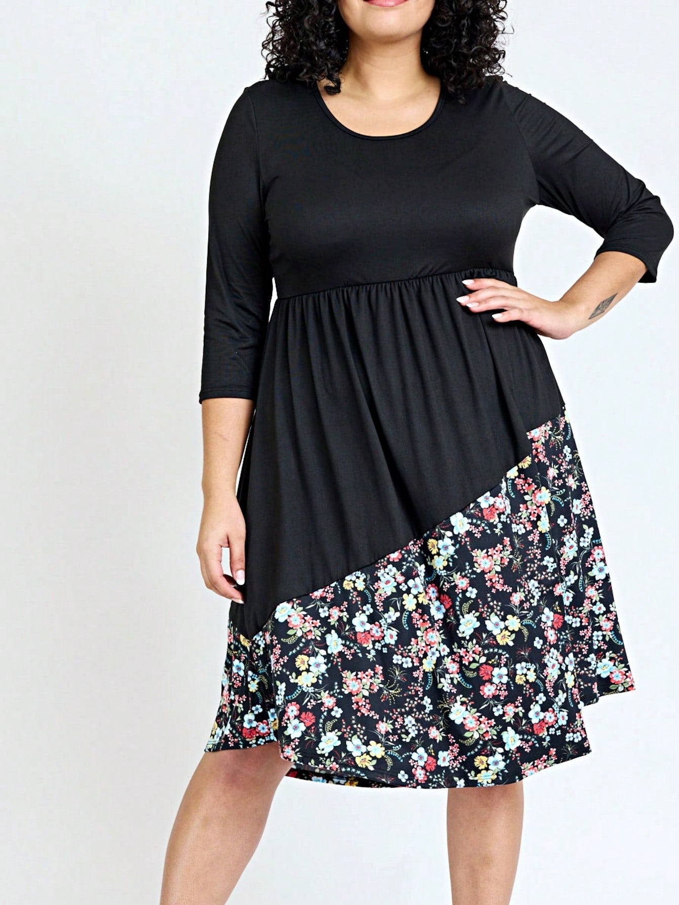 Purple Ivory Black Tiered Floral Double Ruffle Flounce Sleeve Midi Classic Dress Small To 3XL Plus