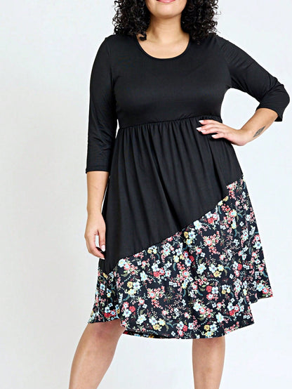 Purple Ivory Black Tiered Floral Double Ruffle Flounce Sleeve Midi Classic Dress Small To 3XL Plus