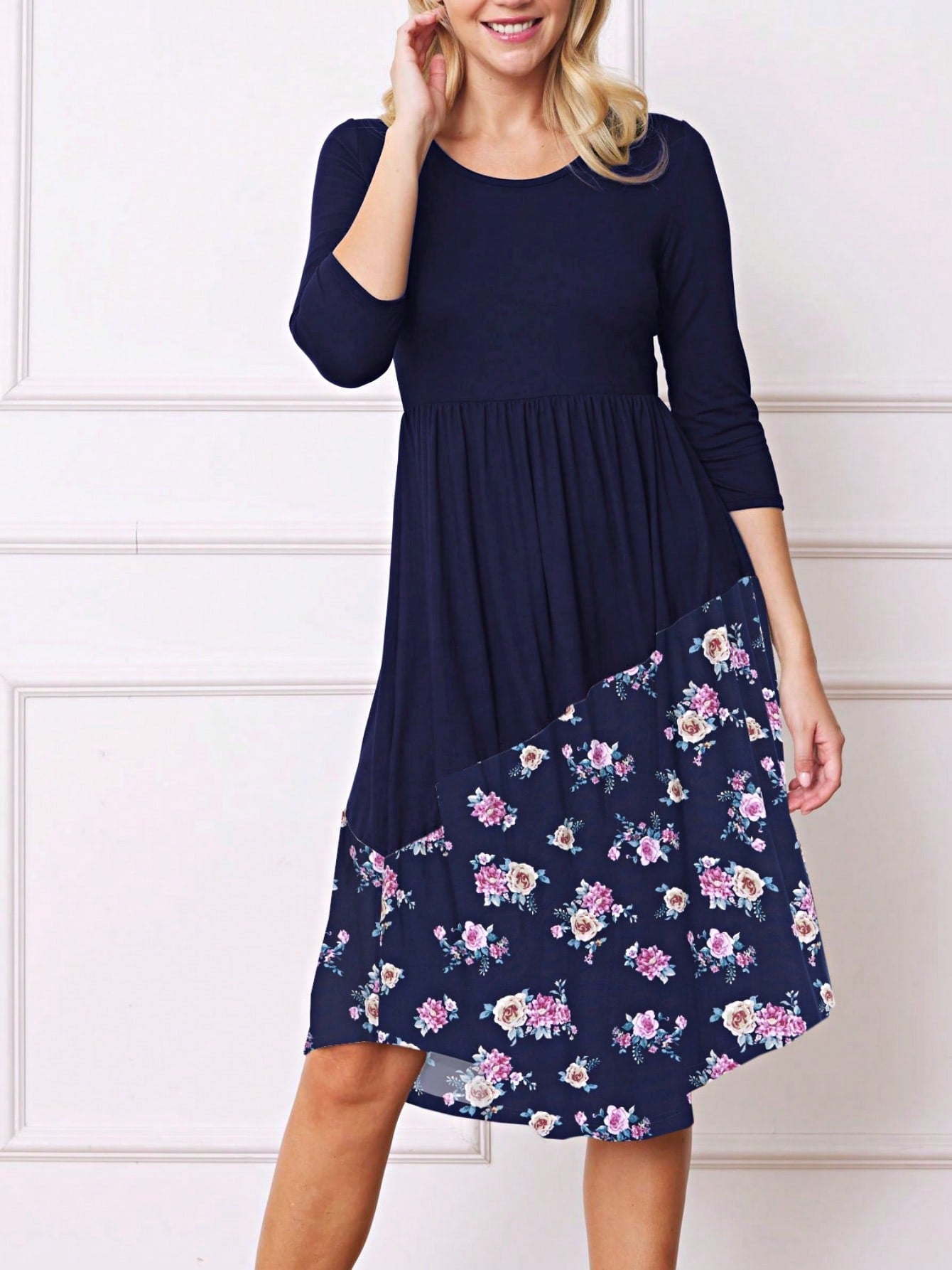 Purple Ivory Black Tiered Floral Double Ruffle Flounce Sleeve Midi Classic Dress Small To 3XL Plus