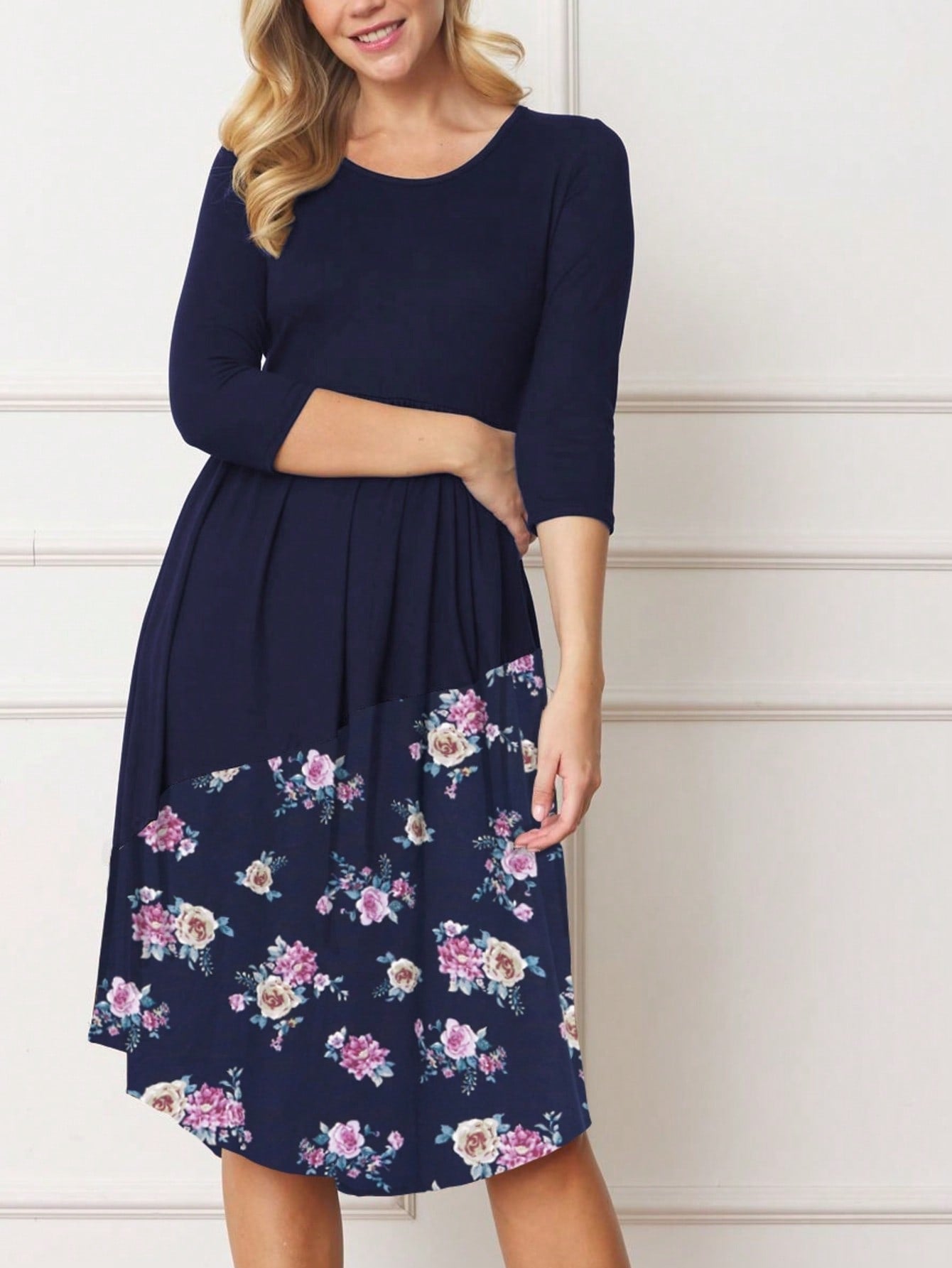 Purple Ivory Black Tiered Floral Double Ruffle Flounce Sleeve Midi Classic Dress Small To 3XL Plus