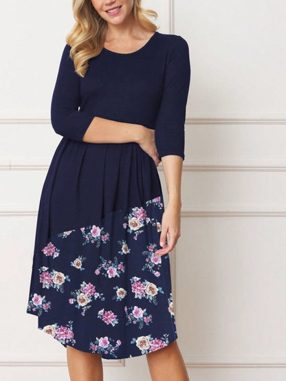 Purple Ivory Black Tiered Floral Double Ruffle Flounce Sleeve Midi Classic Dress Small To 3XL Plus