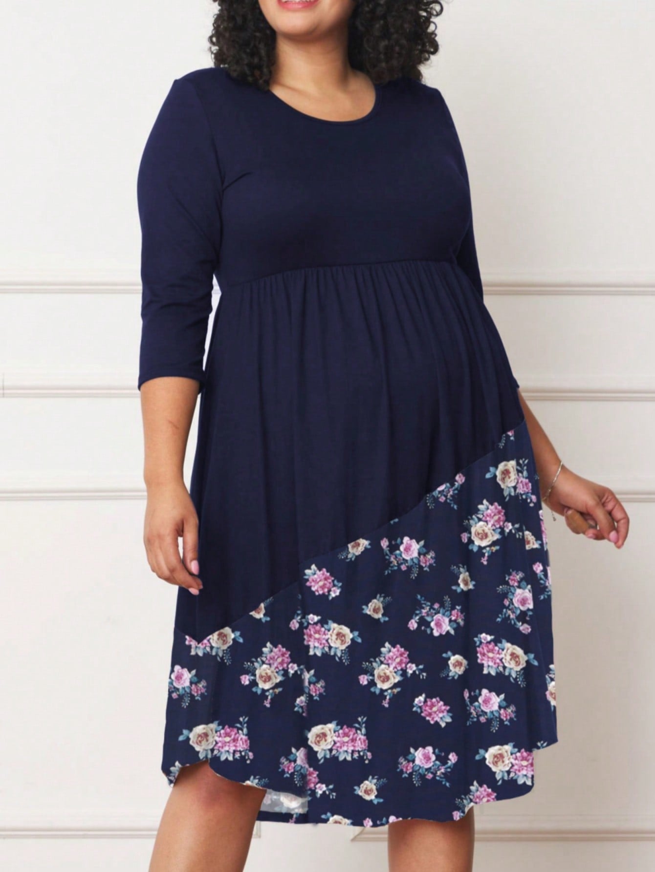 Purple Ivory Black Tiered Floral Double Ruffle Flounce Sleeve Midi Classic Dress Small To 3XL Plus