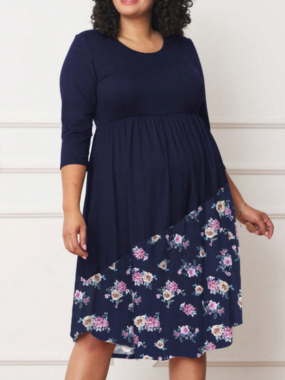 Purple Ivory Black Tiered Floral Double Ruffle Flounce Sleeve Midi Classic Dress Small To 3XL Plus