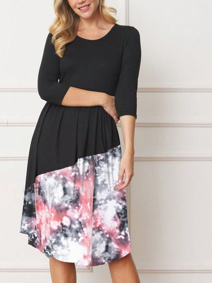 Purple Ivory Black Tiered Floral Double Ruffle Flounce Sleeve Midi Classic Dress Small To 3XL Plus