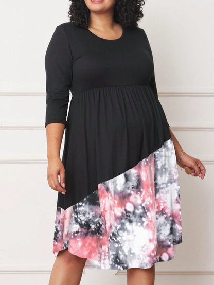 Purple Ivory Black Tiered Floral Double Ruffle Flounce Sleeve Midi Classic Dress Small To 3XL Plus