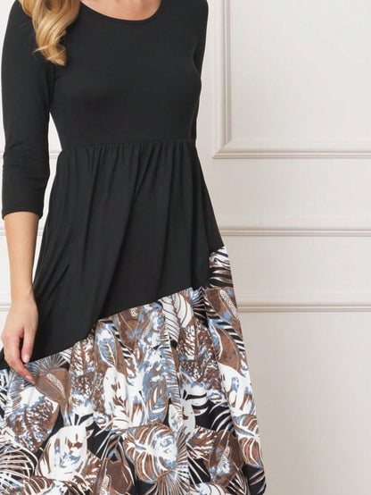Purple Ivory Black Tiered Floral Double Ruffle Flounce Sleeve Midi Classic Dress Small To 3XL Plus