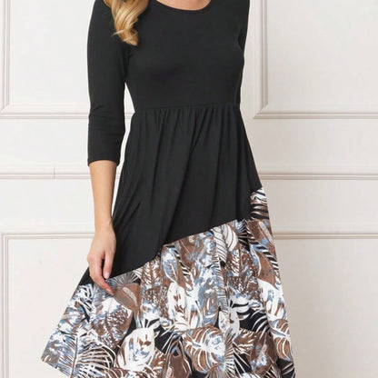 Purple Ivory Black Tiered Floral Double Ruffle Flounce Sleeve Midi Classic Dress Small To 3XL Plus