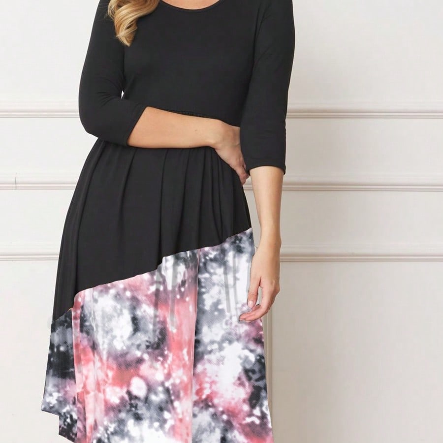 Purple Ivory Black Tiered Floral Double Ruffle Flounce Sleeve Midi Classic Dress Small To 3XL Plus
