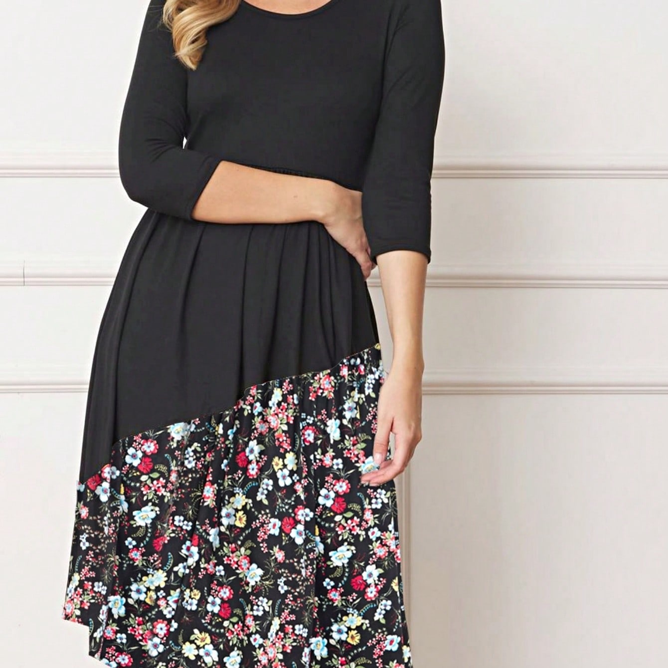 Purple Ivory Black Tiered Floral Double Ruffle Flounce Sleeve Midi Classic Dress Small To 3XL Plus