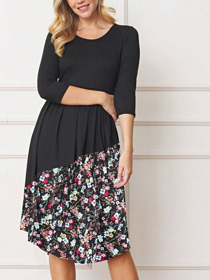 Purple Ivory Black Tiered Floral Double Ruffle Flounce Sleeve Midi Classic Dress Small To 3XL Plus