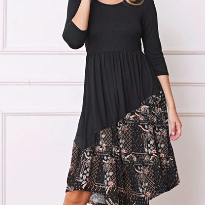 Purple Ivory Black Tiered Floral Double Ruffle Flounce Sleeve Midi Classic Dress Small To 3XL Plus