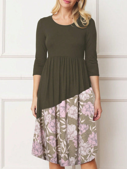 Purple Ivory Black Tiered Floral Double Ruffle Flounce Sleeve Midi Classic Dress Small To 3XL Plus