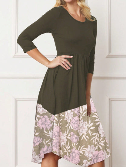 Purple Ivory Black Tiered Floral Double Ruffle Flounce Sleeve Midi Classic Dress Small To 3XL Plus