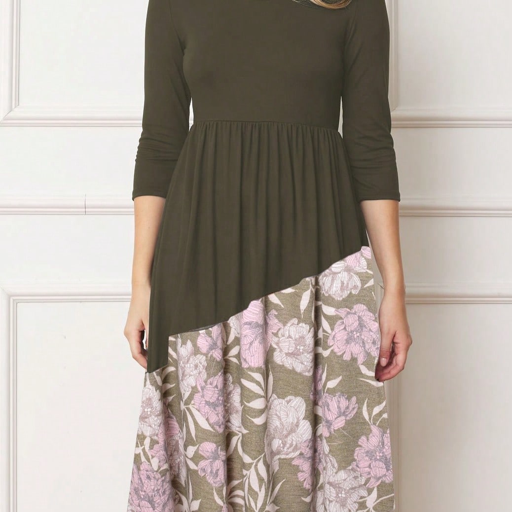 Purple Ivory Black Tiered Floral Double Ruffle Flounce Sleeve Midi Classic Dress Small To 3XL Plus